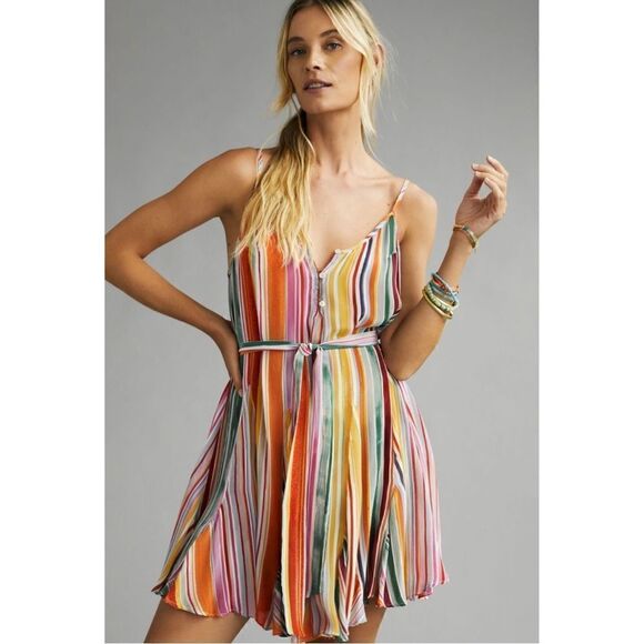 NEW Anthropologie Velvet Graham & Spencer Tiana Multi Striped Mini Dress Large - Picture 1 of 4